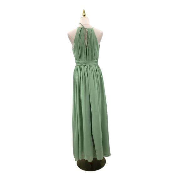 BRIDESMAID SZ 6 M Green Pleated Keyhole Halter Party Formal Maxi Dress New b103 - Picture 2 of 9